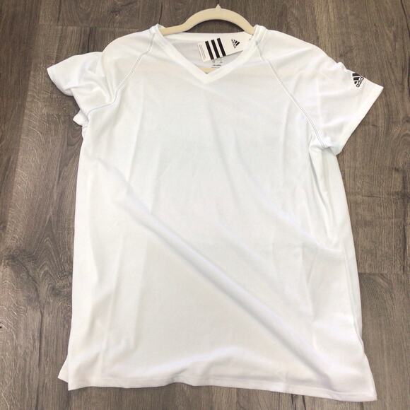 Adidas Climalite Womens Short Sleeve Athletic Tee Size Medium White V Neck Shirt - Picture 1 of 3